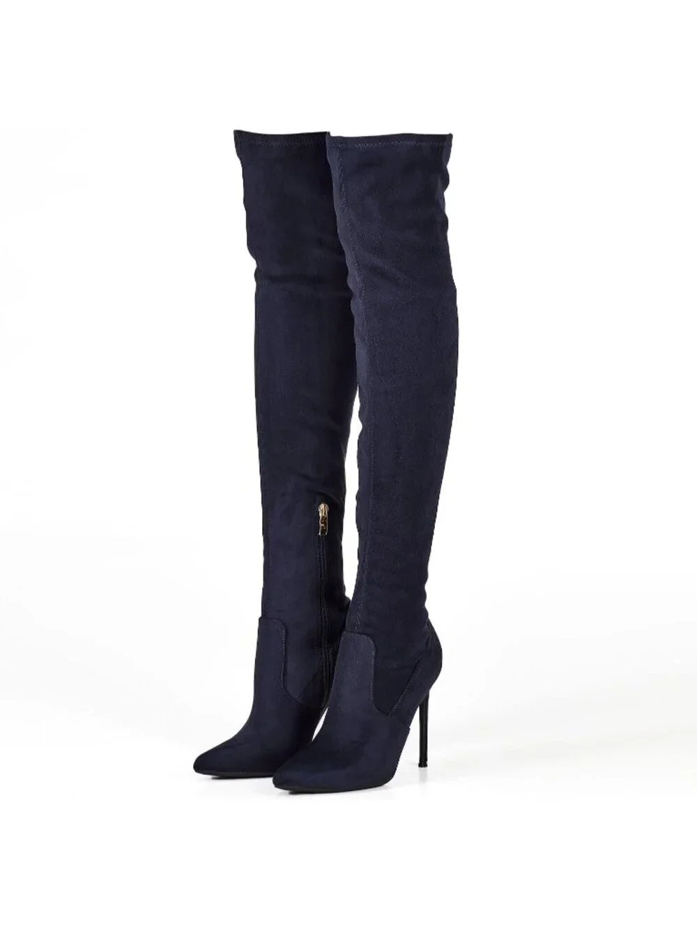 🆕 Women's Suede Navy Blue Over The Knee Boot Stiletto Pointed Toe High Heel